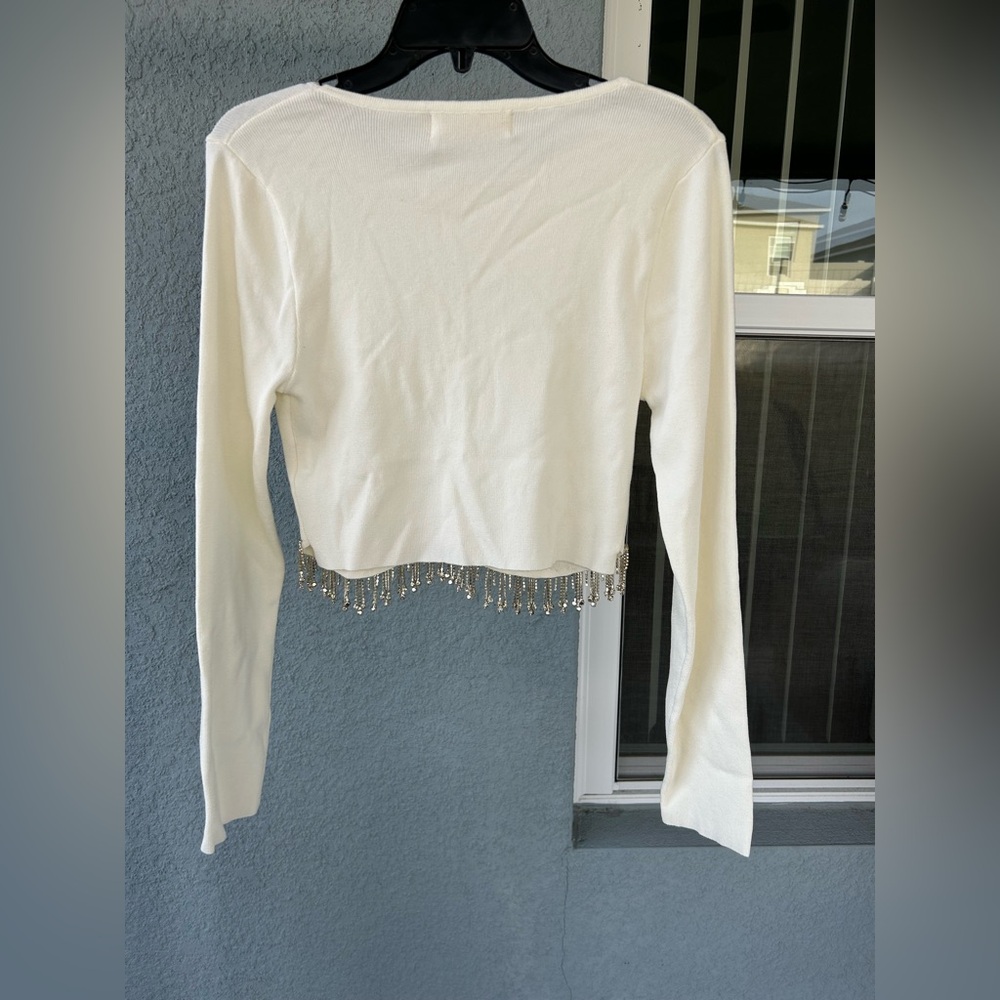 Lizette Collection Rhinestone Fringe Hem Crop Stretchy Top XL Club Nightwear - Picture 2 of 5